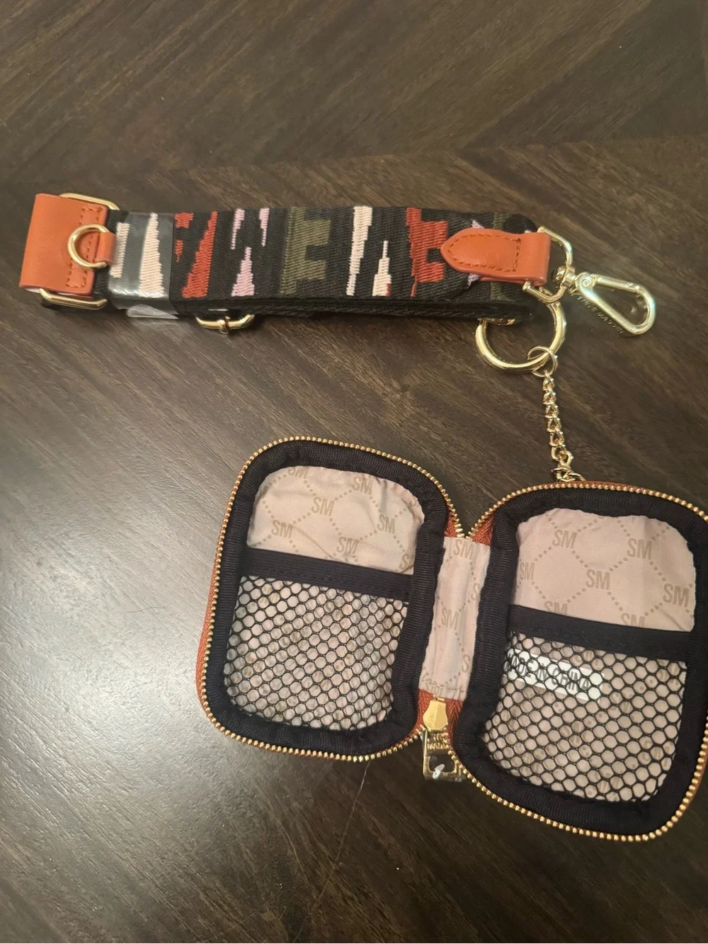 Steve Madden Orange Mini Crossbody Pouch with Patterned Strap